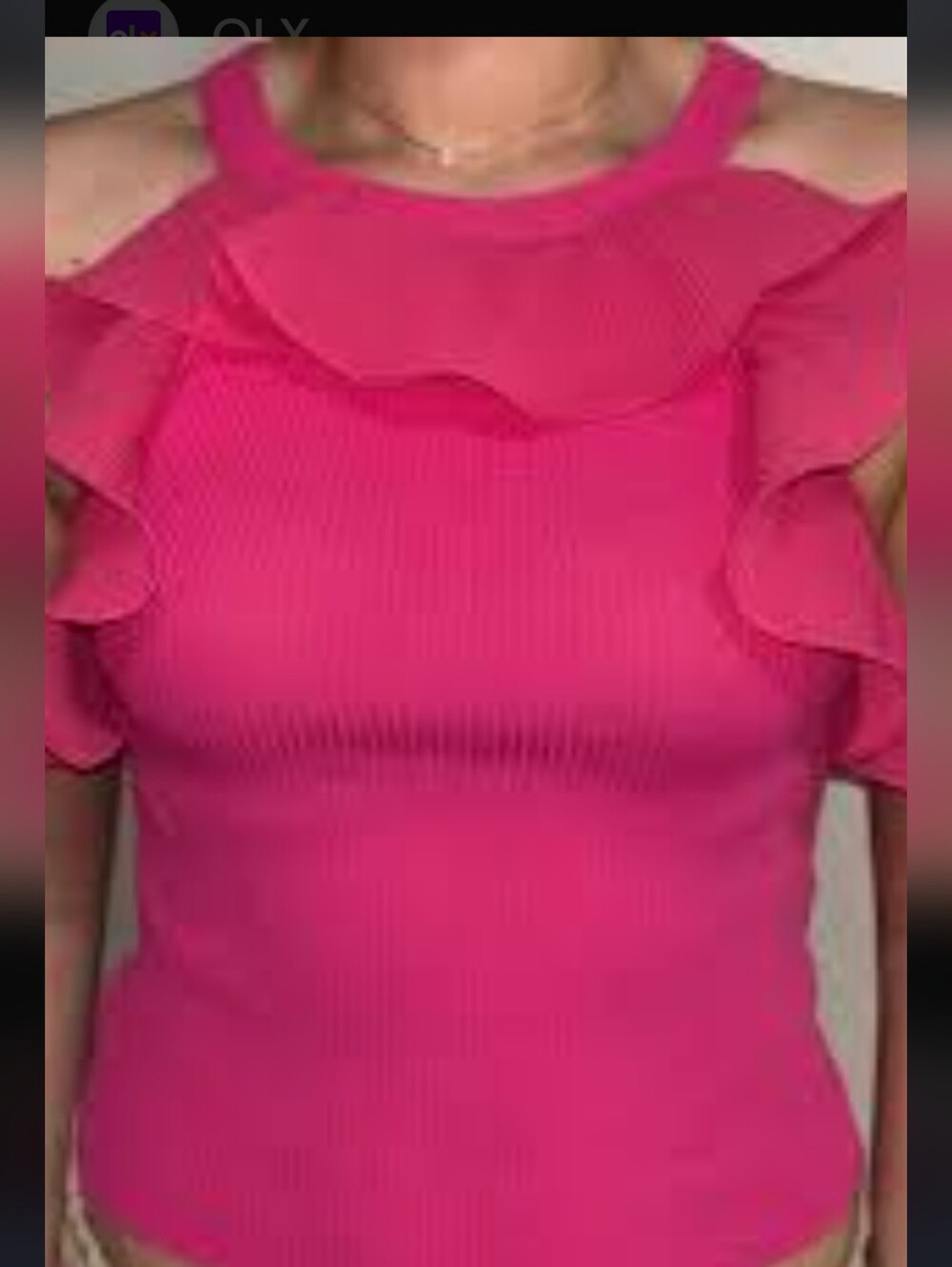 Zara Hot Pink Ruffle Cold-Shoulder Knit Top